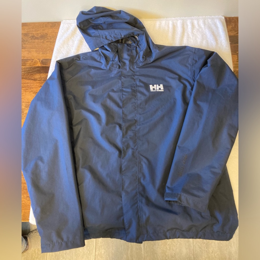 Helly Hansen Navy Blue Raincoat Hooded Waterproof Jacket